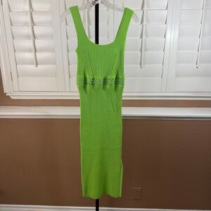 New House Of Harlow 1960 Jade Lime Bodycon Dress Sz S Ribbed Sleek Chic Trendy